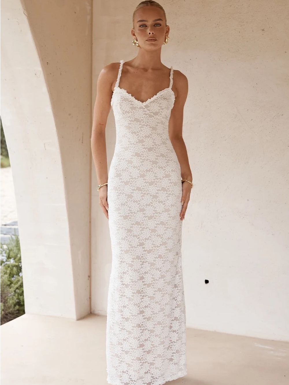 Sarta White Lace Spaghetti-Strap Maxi Dress Runaway the Label